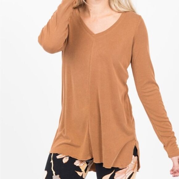NWT Vincent Curve Long Sleeve Ribbed Top Wide V Neck - Picture 3 of 3
